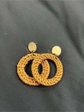 Source Unknown Woven Hoop Earrings - Gold & Tan